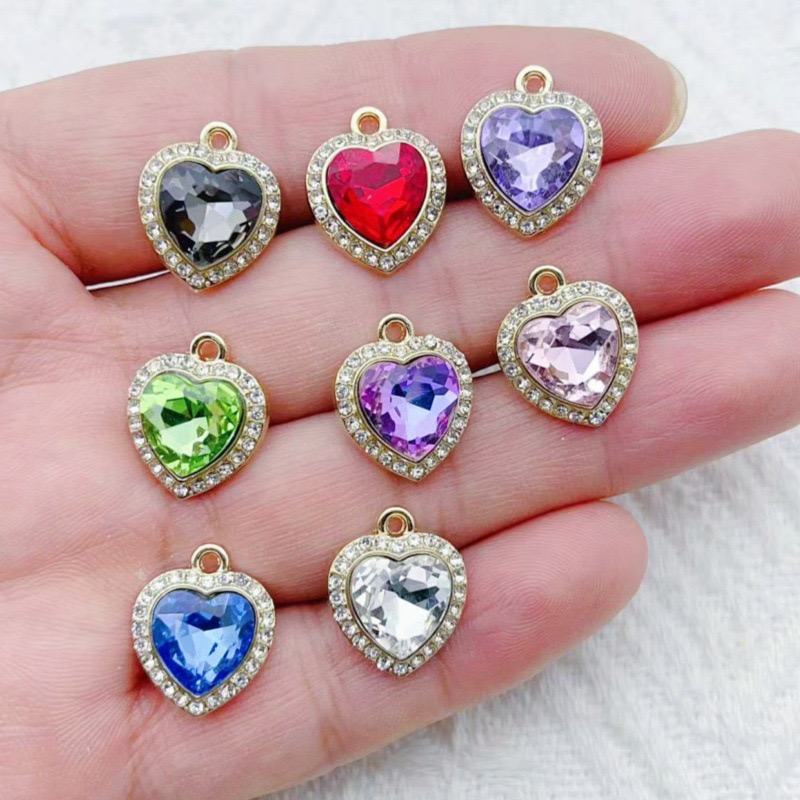 Jewelry Making Diy - 10pcs heart-shaped inlaid colorful gemstone pendant,