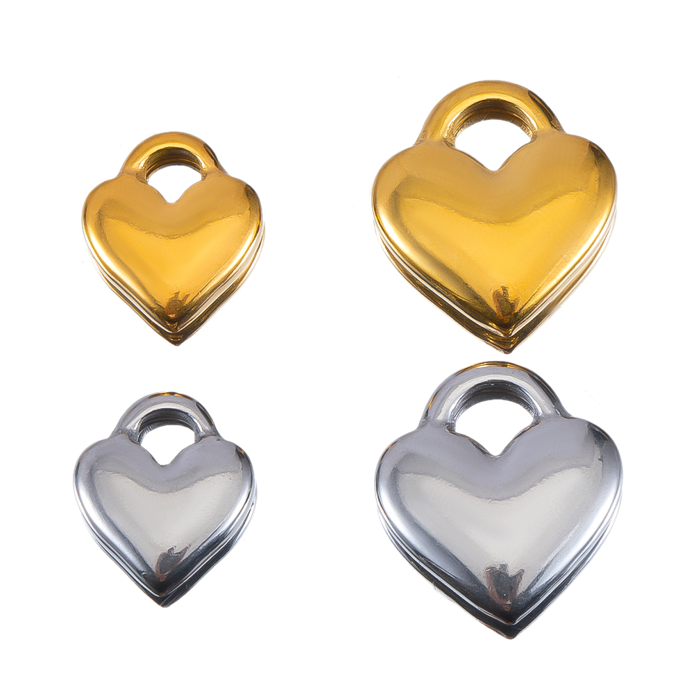 Jewelry Making For Couples - 5pcs Glossy Heart Lock Charm Stainless