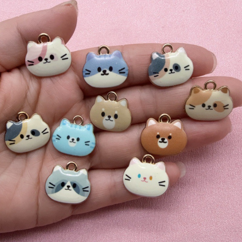 Jewelry Making Diy - 12pcs Printed Cat Head Alloy Drip