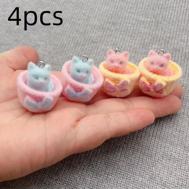 4pcs 3D plush resin cat pendan - огляд і ціна Jewelry Making Diy